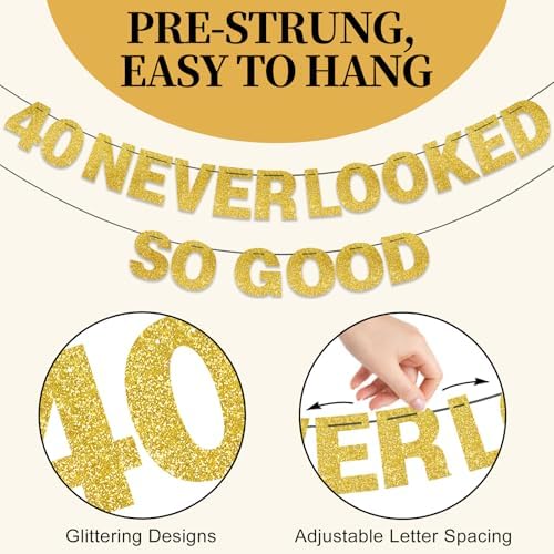 40th Birthday Decorations Kit Black Gold Banner and Foil Balloons