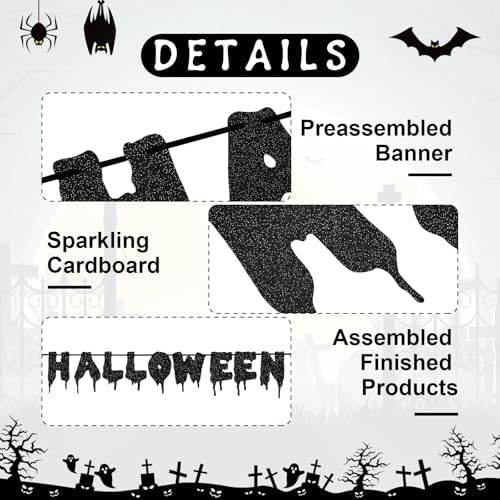 Black Glitter Bats Halloween Banner - Hanging Decor