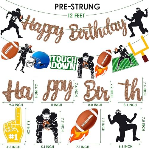 Glitter Brown Football Happy Birthday Banners for Party Decorations