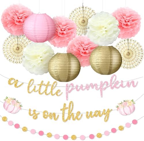 Little Pumpkin Fall Baby Shower Decor 15 Pcs Set Pink