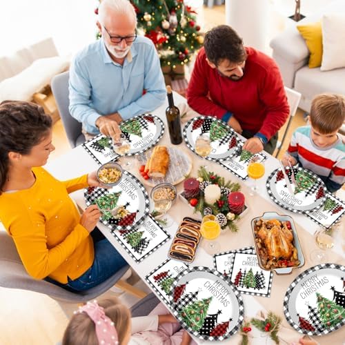50Pcs Christmas Paper Oval Plates with Napkins