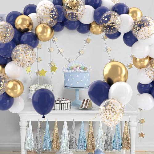 Patimate Navy Blue Gold Balloons Set 50 Pcs