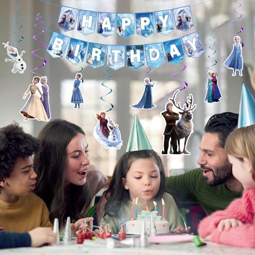 Cute Cartoon Birthday Decorations Banner and Swirls