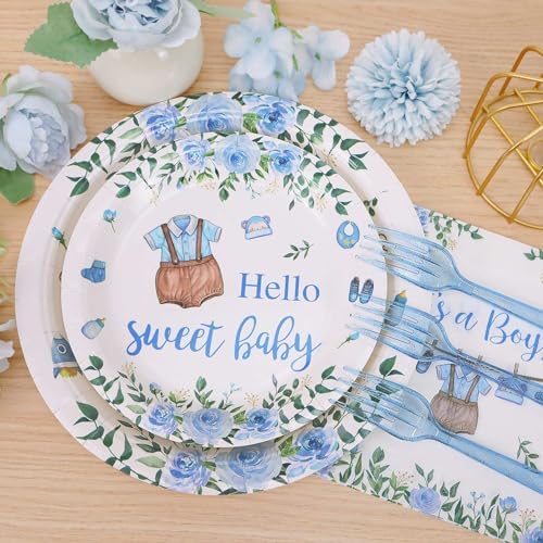 Blue Boy Baby Shower Plates Set 100 Pcs for 25 Guests