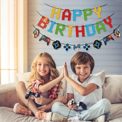 Game Themed Birthday Banner for Kids Gaming Party Decor