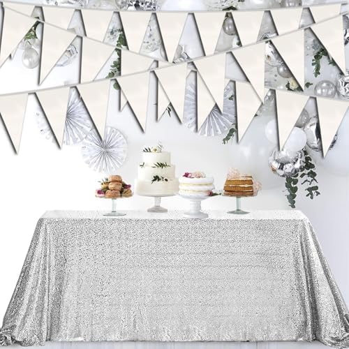 20M White Triangle Pennant Banner Flag Bunting Garland for Events
