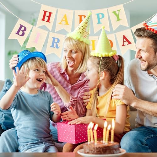 Hooqict Happy Birthday Burlap Banner Sign