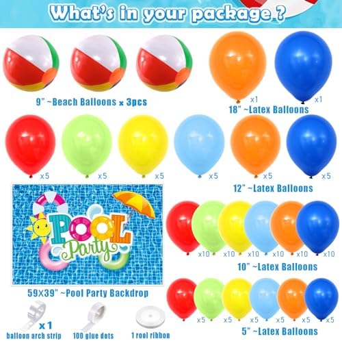 129Pcs Pool Party Decorations Birthday Supplies