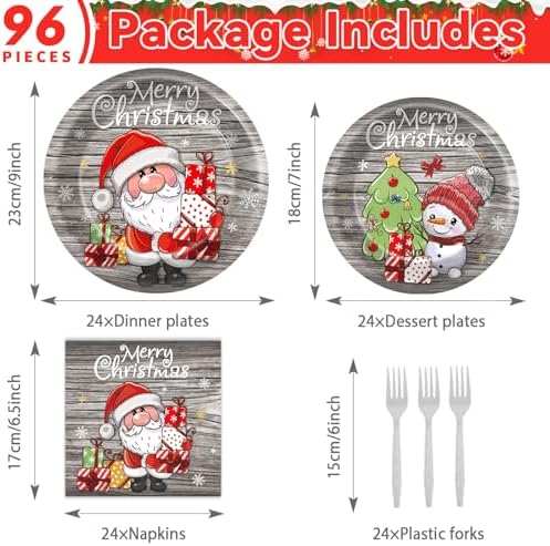 96 Piece Christmas Party Plates with Santa Decor