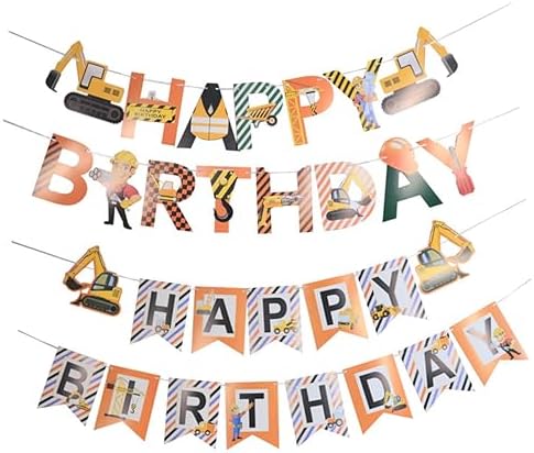 2pcs Excavator Themed Birthday Banners for Boys and Girls
