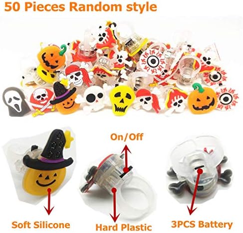 Halloween LED Flashing Ring Set for Kids Adults 50 Pack