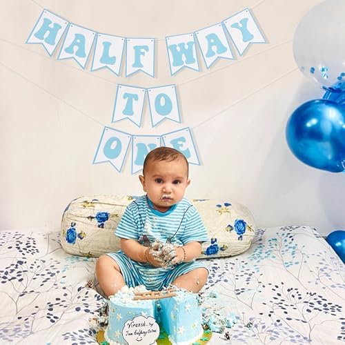 Blue Half Way To One Birthday Banner Decor