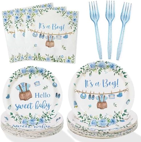 Blue Boy Baby Shower Plates Set 100 Pcs for 25 Guests