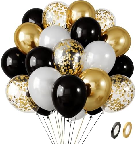 100pcs 12 inch Black Gold Balloons Set