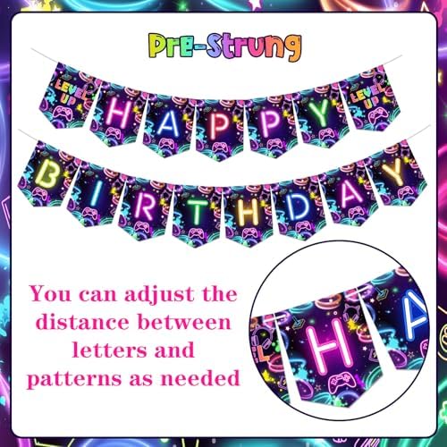 Neon Game Level Up Birthday Banner for Boys
