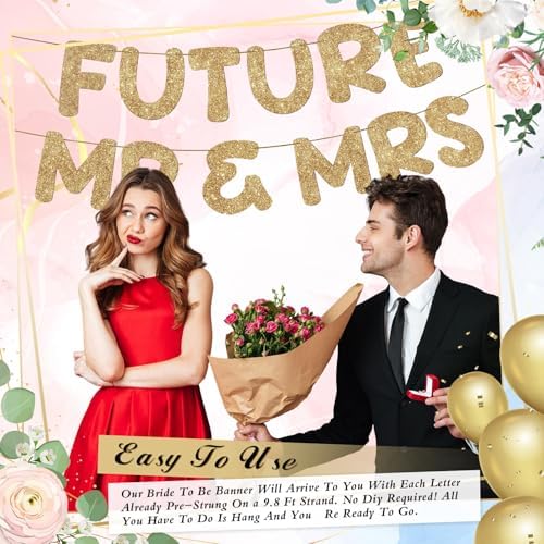 Breling Future Mr Mrs Glitter Gold Engagement Banner
