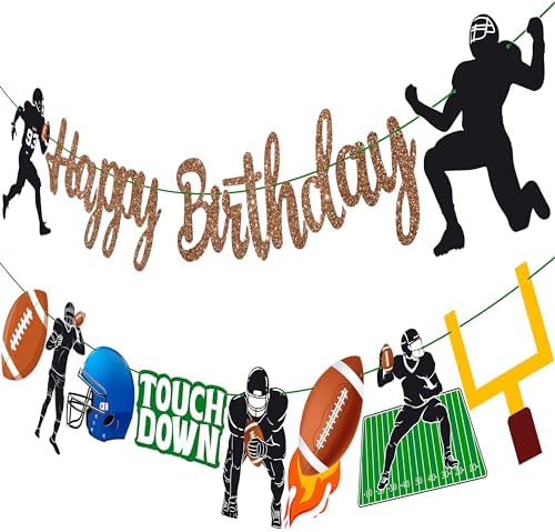 Glitter Brown Football Happy Birthday Banners for Party Decorations