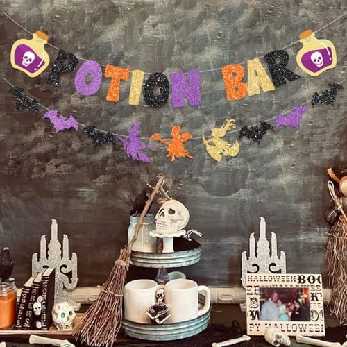 Glitter Potion Bar Halloween Decor Banner with Signs