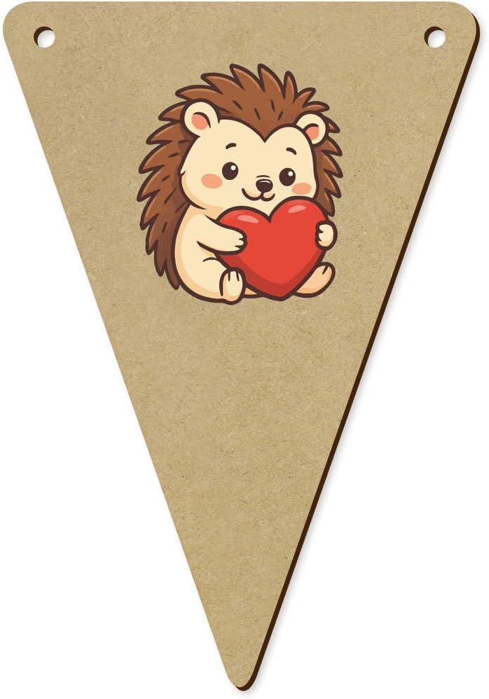 5 Pack Hedgehog Heart Wooden Bunting Flags
