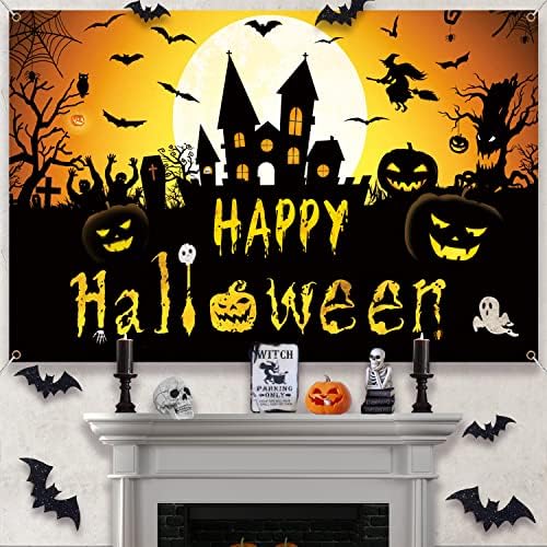 Happy Halloween Banner - Witch Pumpkin Bats Indoor Decor