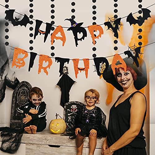 Halloween Witch Happy Birthday Banner - Orange Black Decor