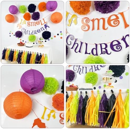 Hocus Pocus Halloween Decor Banner with Pompoms and Tassels