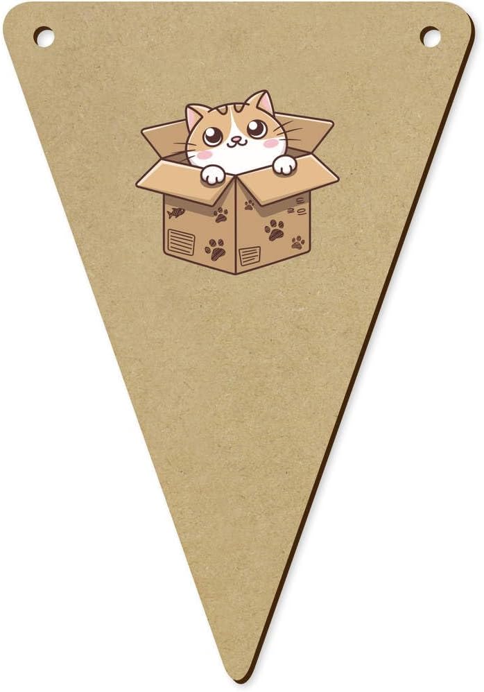 Azeeda 5 Pack Box Cat Wooden Bunting Flags