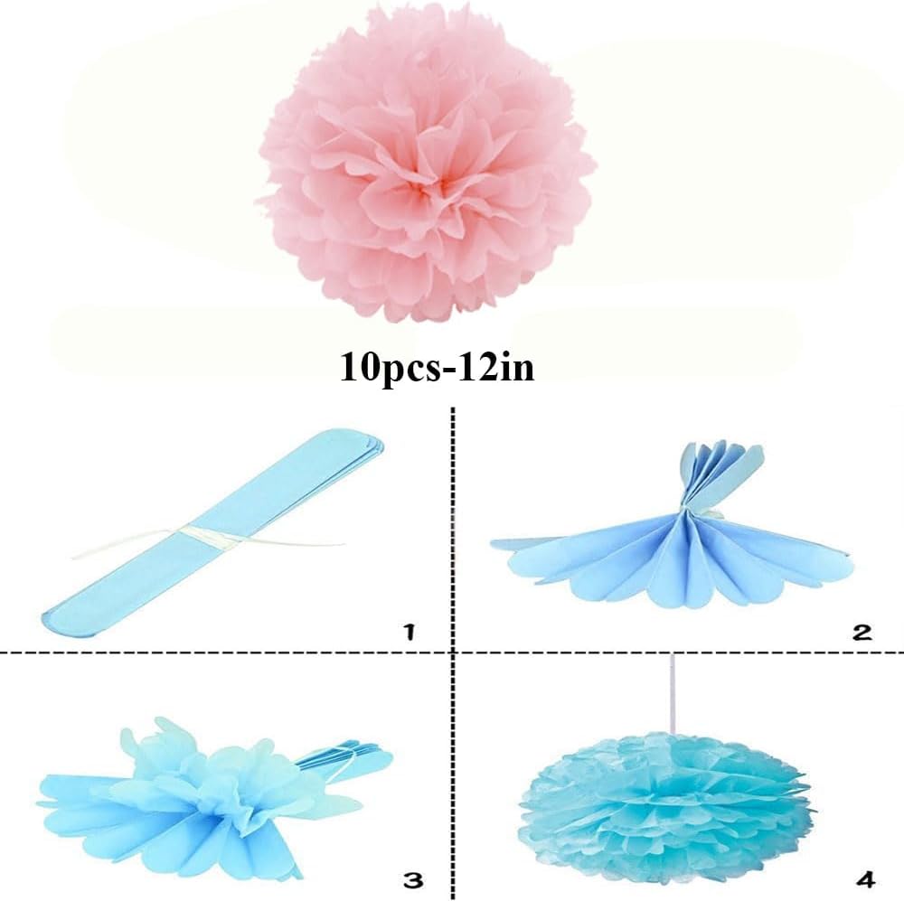 Ylys Love 10pcs Light Pink Tissue Pom Poms Hanging Decor