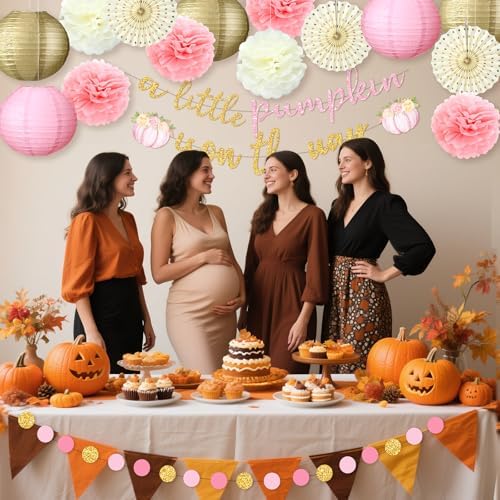 Little Pumpkin Fall Baby Shower Decor 15 Pcs Set Pink