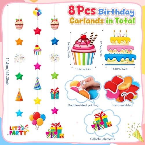 8 Pcs Happy Birthday Garland Streamers Decorations
