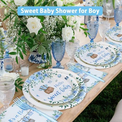 Blue Boy Baby Shower Plates Set 100 Pcs for 25 Guests