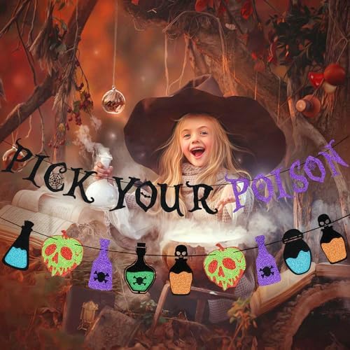 Black and Purple Glitter Pick Your Poison Halloween Banner