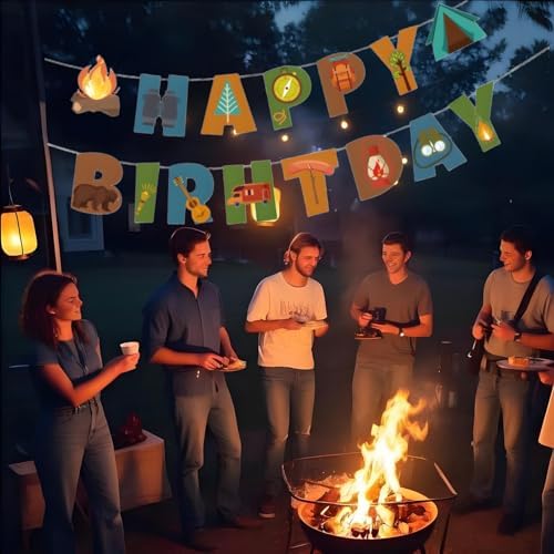 Camping Happy Birthday Banner for Party Decor