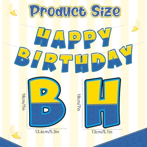 Funrous Birthday Banner Yellow Blue Happy Party Decor