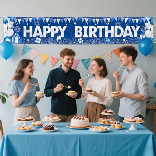 Blue Happy Birthday Banner for Boys and Girls
