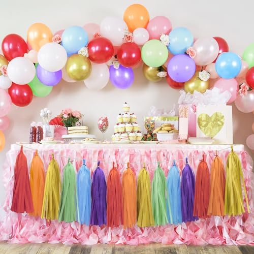 Rainbow Birthday Banner with Paper Tassel Garland