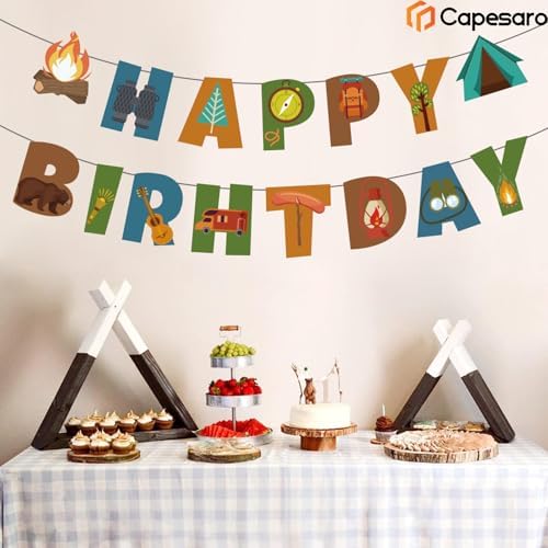 Camping Happy Birthday Banner for Party Decor