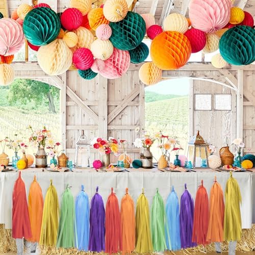 Rainbow Birthday Banner with Paper Tassel Garland