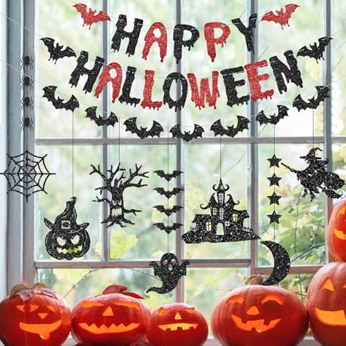 PatiCool Halloween Bats Banner and 7 Garland Decor Set