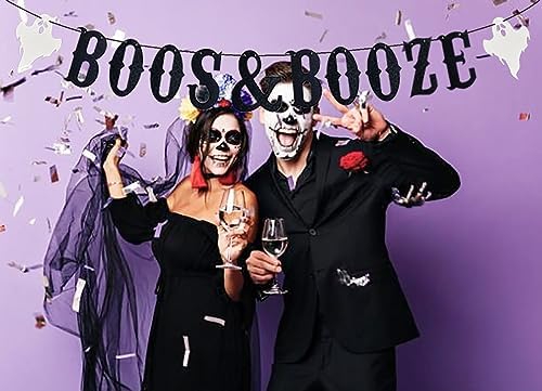 Black Boos Booze Halloween Banner with Glitter