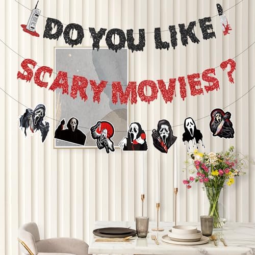 Scream Party Decorations with Glitter Banner and Garland