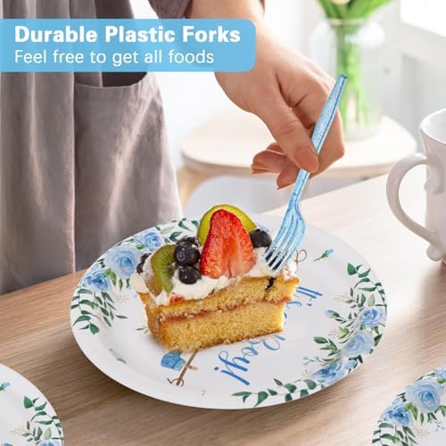 Blue Boy Baby Shower Plates Set 100 Pcs for 25 Guests