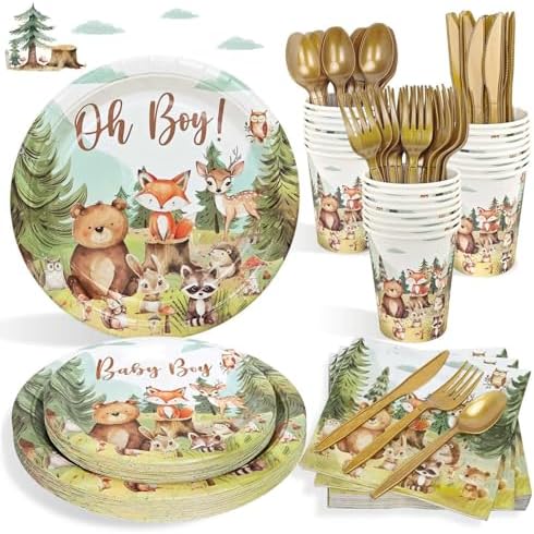 Woodland Baby Shower Plate Set 175 Pcs for 25 Guests