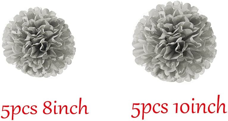 10PCS Grey Tissue Paper Pom Poms DIY Decor Kit