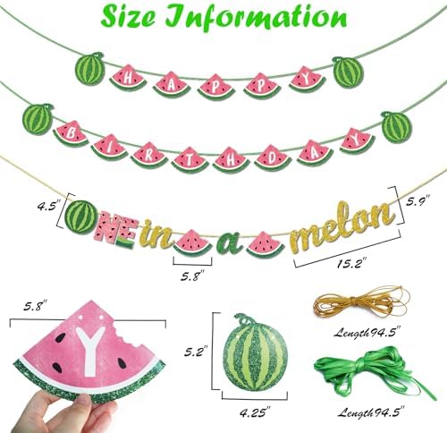 3PCS Watermelon Birthday Party Banner Garland for Baby 1st Birthday Celebration