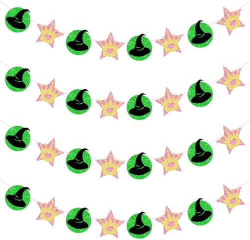 4 Pcs Pink Green Witch Princess Garland Banner