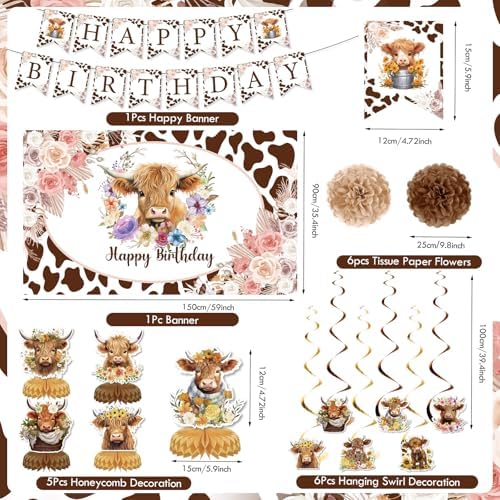 19pcs Highland Cow Party Decorations Set