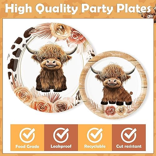 96Pcs Highland Cow Themed Party Tableware Set