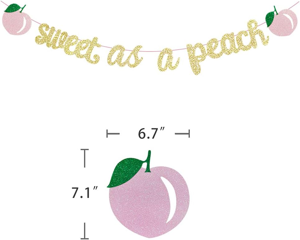 Sweet As A Peach Banner Glitter Pink Birthday Party Decor