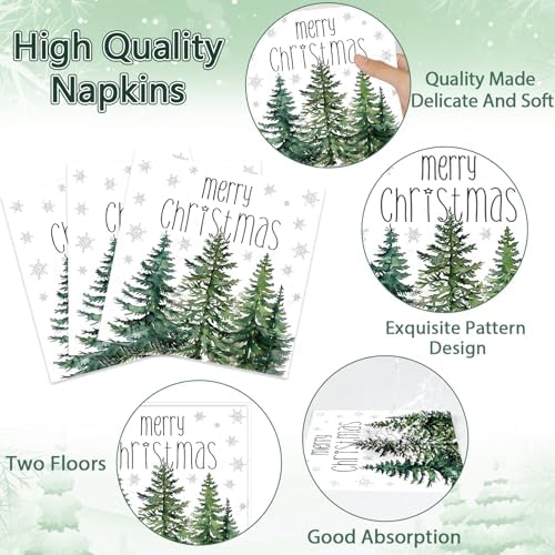96Pcs Christmas Tree Paper Plates Napkins for 24 Guests